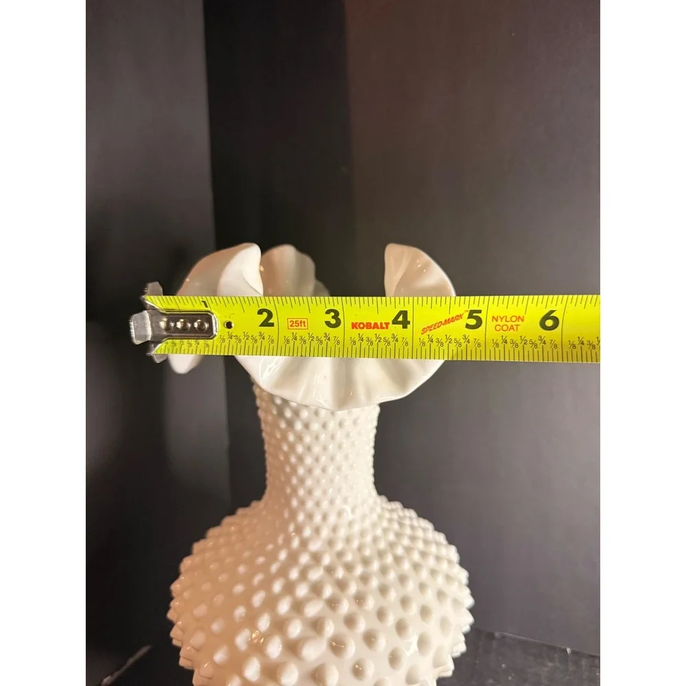 Fenton Milk Glass Hobnail Vase Double Crimped Ruffled Rim Vintage White 9.5 inch